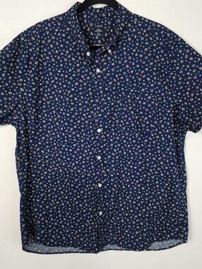 J. Crew Navy Short-Sleeve Button-Down with Tiny Floral Print XXL Flex Washed